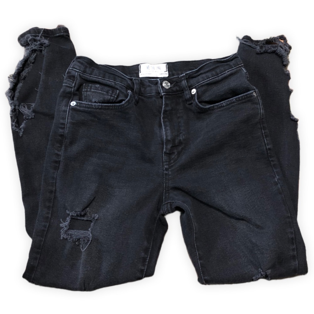 We the Free Distressed Destroyed Black Denim Skinny Jeans 27